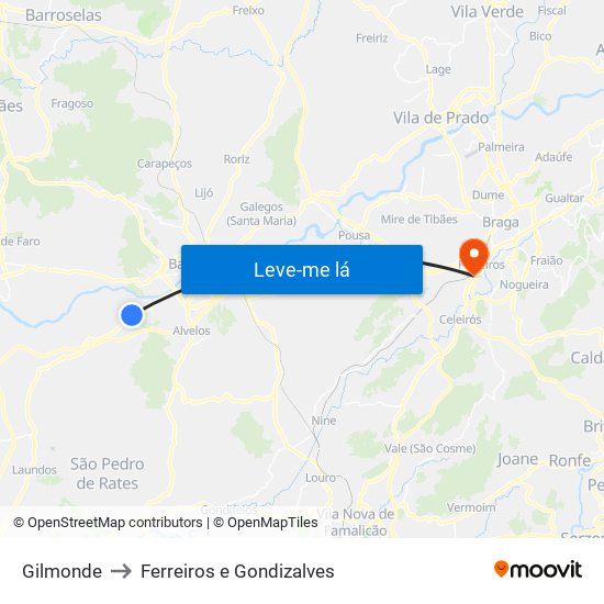 Gilmonde to Ferreiros e Gondizalves map