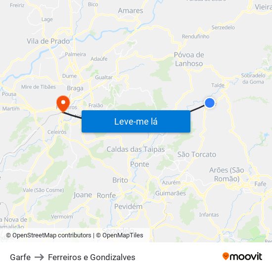 Garfe to Ferreiros e Gondizalves map