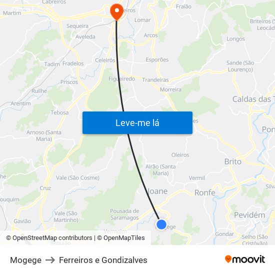 Mogege to Ferreiros e Gondizalves map