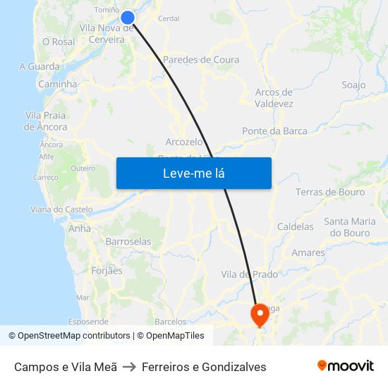 Campos e Vila Meã to Ferreiros e Gondizalves map
