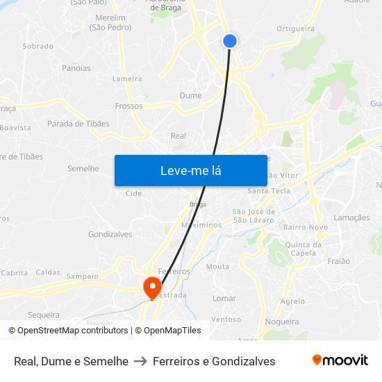 Real, Dume e Semelhe to Ferreiros e Gondizalves map