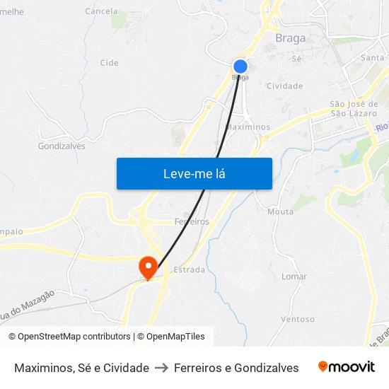 Maximinos, Sé e Cividade to Ferreiros e Gondizalves map