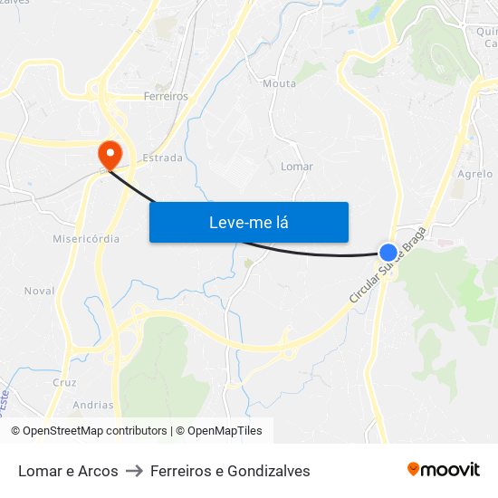 Lomar e Arcos to Ferreiros e Gondizalves map
