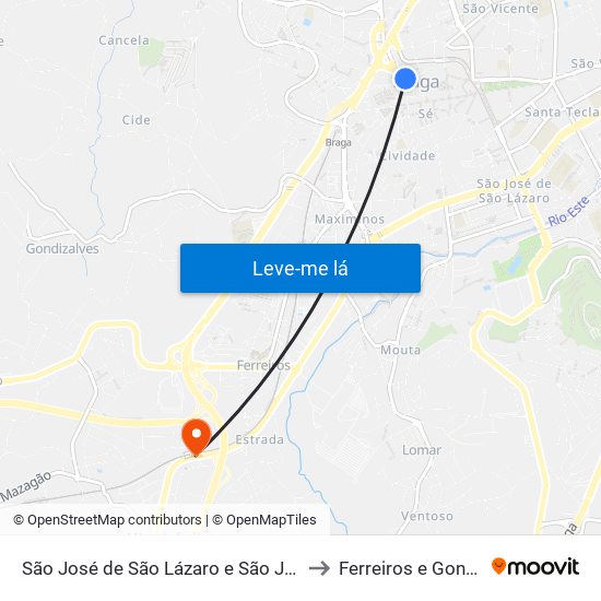 São José de São Lázaro e São João do Souto to Ferreiros e Gondizalves map