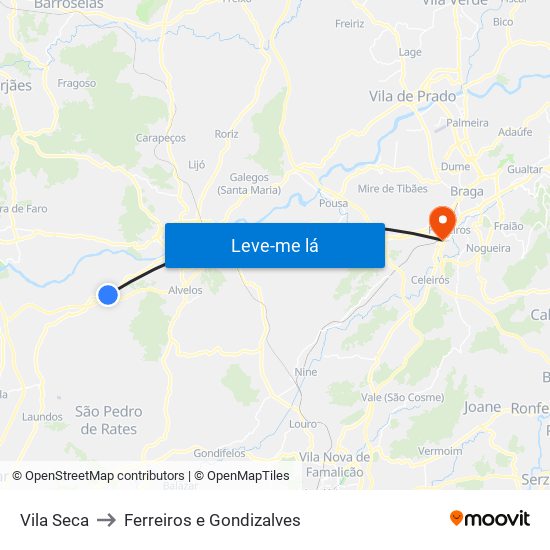 Vila Seca to Ferreiros e Gondizalves map