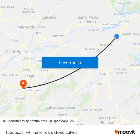 Tabuaças to Ferreiros e Gondizalves map