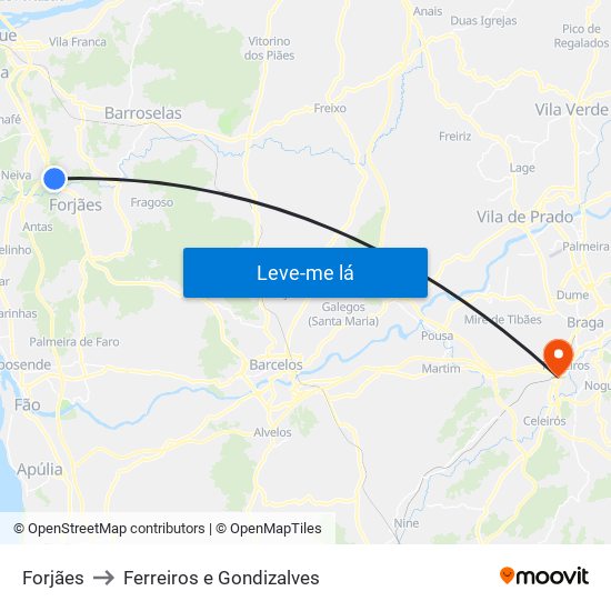 Forjães to Ferreiros e Gondizalves map