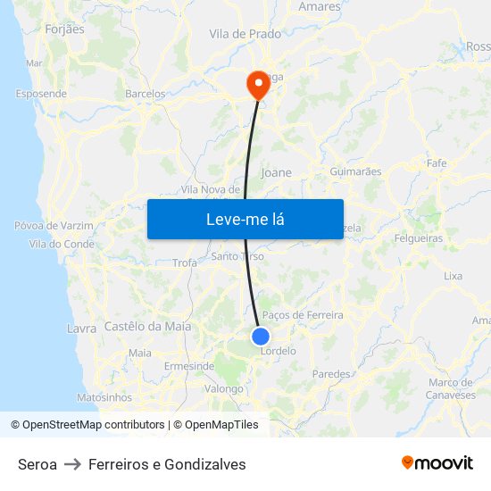 Seroa to Ferreiros e Gondizalves map
