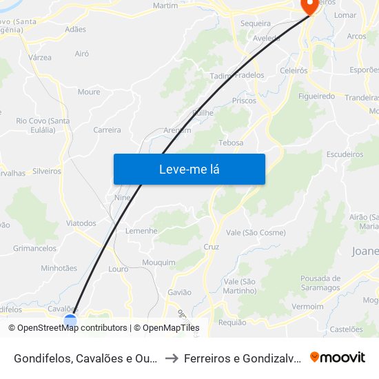 Gondifelos, Cavalões e Outiz to Ferreiros e Gondizalves map