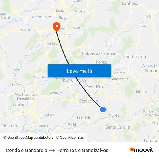 Conde e Gandarela to Ferreiros e Gondizalves map