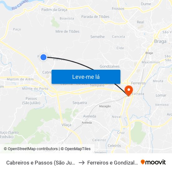 Cabreiros e Passos (São Julião) to Ferreiros e Gondizalves map