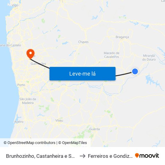 Brunhozinho, Castanheira e Sanhoane to Ferreiros e Gondizalves map
