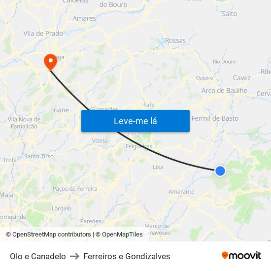 Olo e Canadelo to Ferreiros e Gondizalves map