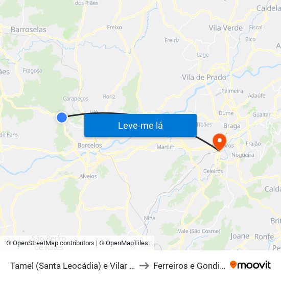 Tamel (Santa Leocádia) e Vilar do Monte to Ferreiros e Gondizalves map
