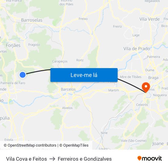 Vila Cova e Feitos to Ferreiros e Gondizalves map