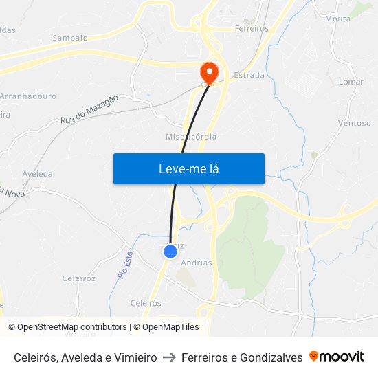 Celeirós, Aveleda e Vimieiro to Ferreiros e Gondizalves map