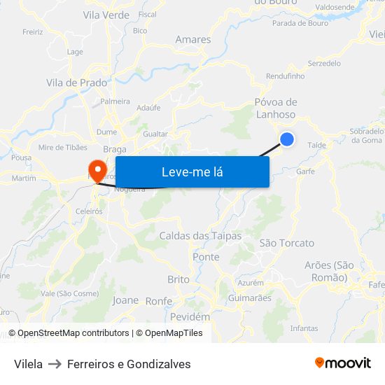 Vilela to Ferreiros e Gondizalves map