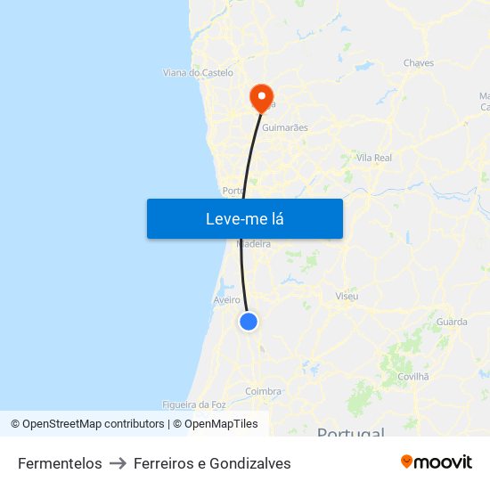 Fermentelos to Ferreiros e Gondizalves map