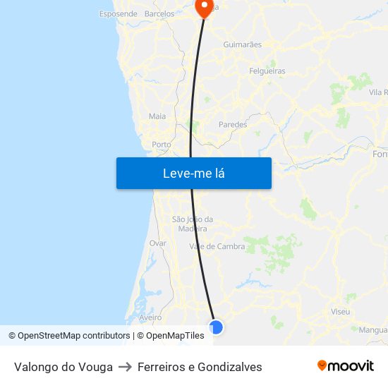 Valongo do Vouga to Ferreiros e Gondizalves map