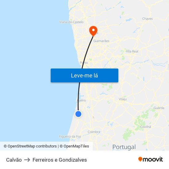 Calvão to Ferreiros e Gondizalves map