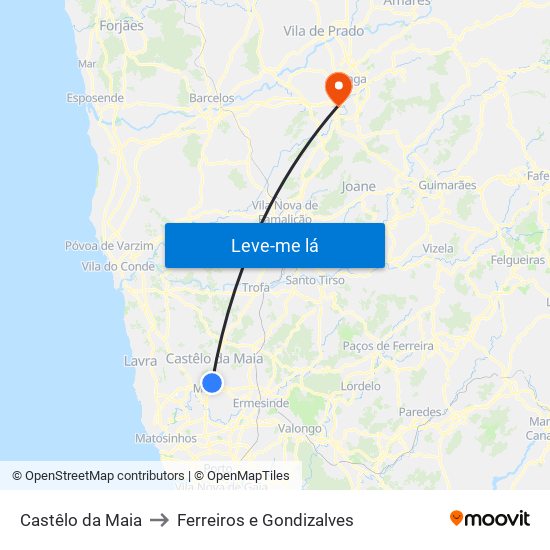 Castêlo da Maia to Ferreiros e Gondizalves map