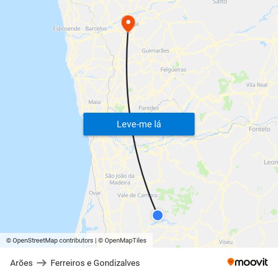 Arões to Ferreiros e Gondizalves map