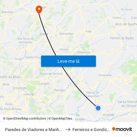 Paredes de Viadores e Manhuncelos to Ferreiros e Gondizalves map