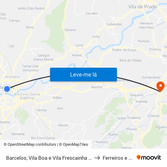 Barcelos, Vila Boa e Vila Frescainha (São Martinho e São Pedro) to Ferreiros e Gondizalves map