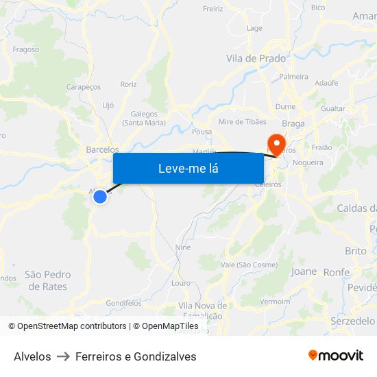 Alvelos to Ferreiros e Gondizalves map