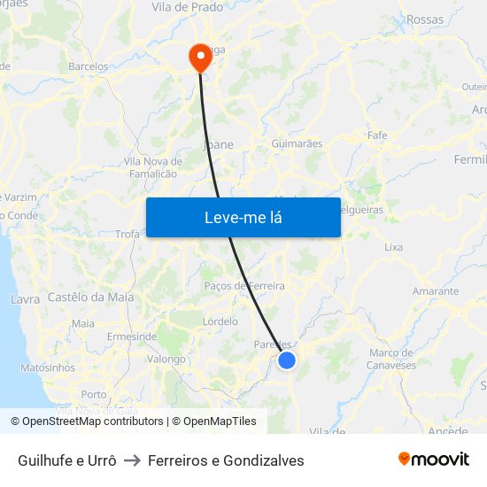 Guilhufe e Urrô to Ferreiros e Gondizalves map