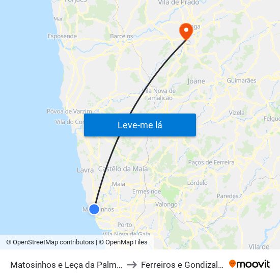 Matosinhos e Leça da Palmeira to Ferreiros e Gondizalves map