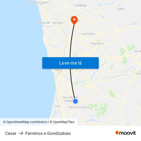 Cesar to Ferreiros e Gondizalves map