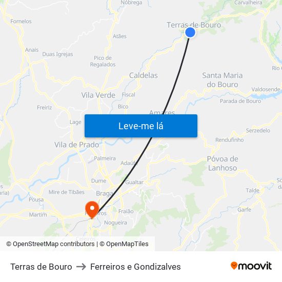 Terras de Bouro to Ferreiros e Gondizalves map