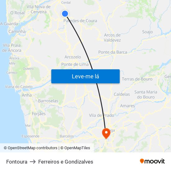 Fontoura to Ferreiros e Gondizalves map