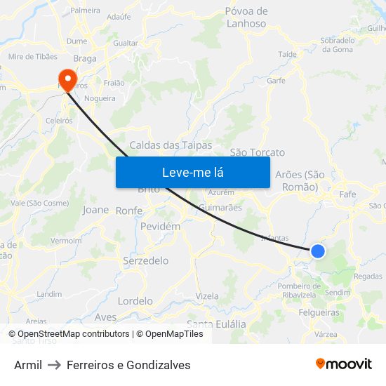 Armil to Ferreiros e Gondizalves map