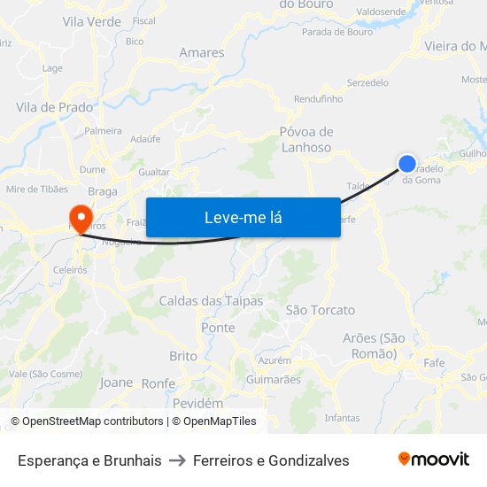 Esperança e Brunhais to Ferreiros e Gondizalves map