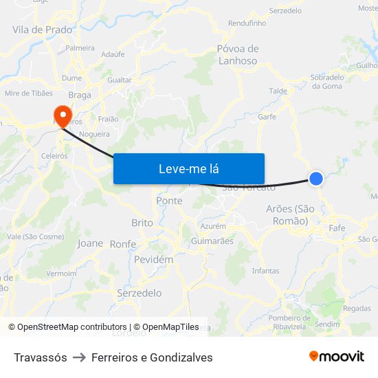 Travassós to Ferreiros e Gondizalves map