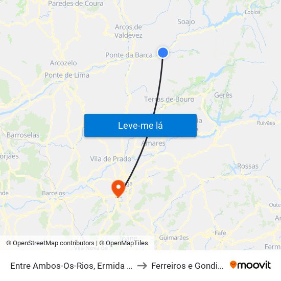 Entre Ambos-Os-Rios, Ermida e Germil to Ferreiros e Gondizalves map