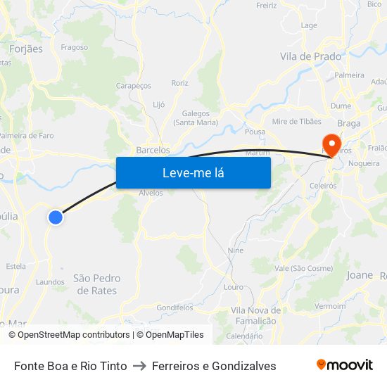 Fonte Boa e Rio Tinto to Ferreiros e Gondizalves map