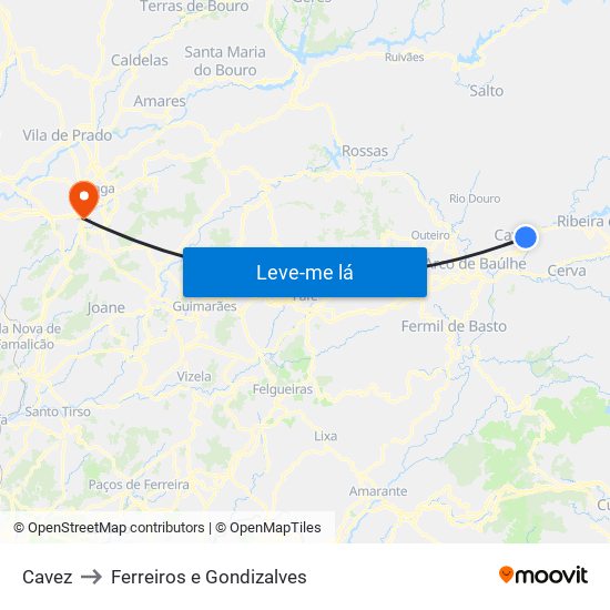 Cavez to Ferreiros e Gondizalves map