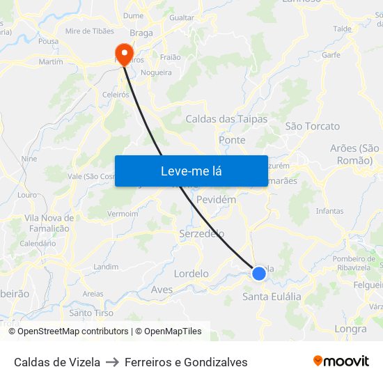 Caldas de Vizela to Ferreiros e Gondizalves map