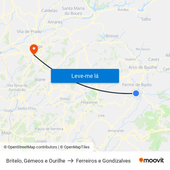 Britelo, Gémeos e Ourilhe to Ferreiros e Gondizalves map