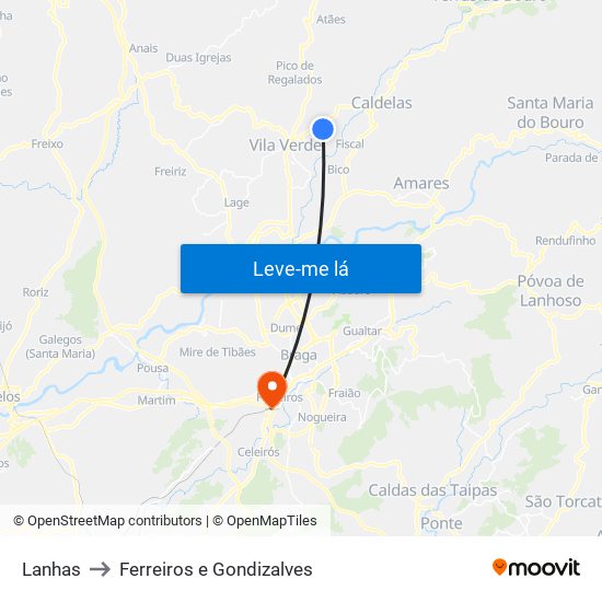 Lanhas to Ferreiros e Gondizalves map