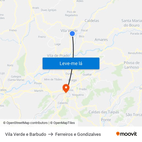 Vila Verde e Barbudo to Ferreiros e Gondizalves map