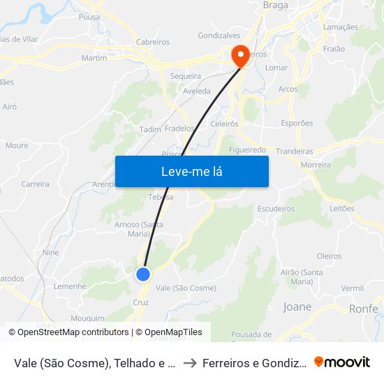 Vale (São Cosme), Telhado e Portela to Ferreiros e Gondizalves map