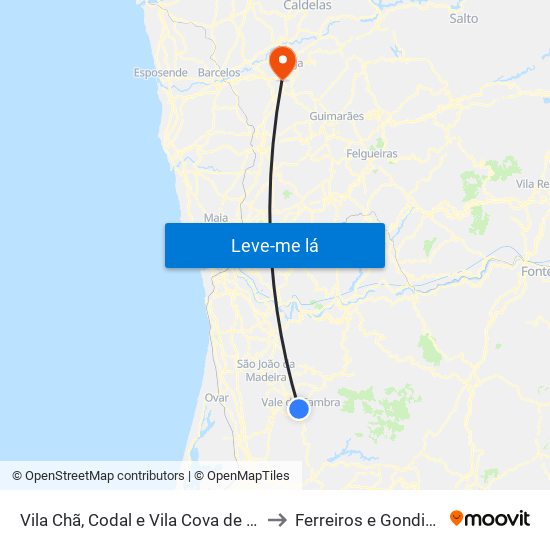 Vila Chã, Codal e Vila Cova de Perrinho to Ferreiros e Gondizalves map