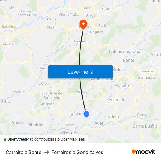 Carreira e Bente to Ferreiros e Gondizalves map