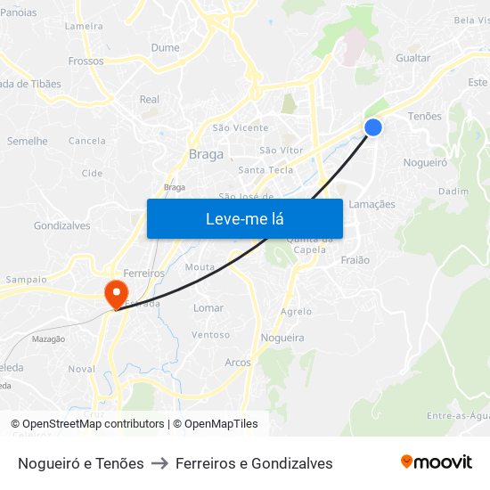 Nogueiró e Tenões to Ferreiros e Gondizalves map