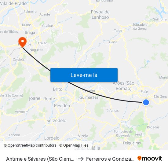 Antime e Silvares (São Clemente) to Ferreiros e Gondizalves map