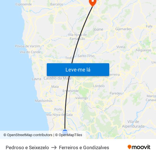 Pedroso e Seixezelo to Ferreiros e Gondizalves map